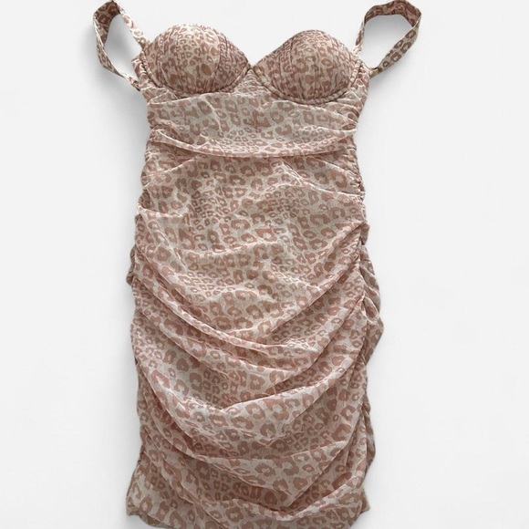 Oh Polly cheetah ruched pink bustier animal instincts mini dress size 4 - Picture 4 of 6